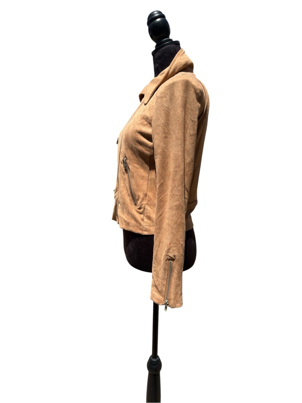 VICI Camel Faux Suede Moto Biker Jacket Medium Asymmetrical Zip Sleek - Picture 6 of 10